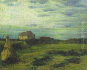 Weite Sommerlandschaft Mit Heuhocke Und Einem Gehoft by Jean-Charles Cazin