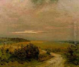 Haystacks Beside A Track, Sunset by Jean-Charles Cazin