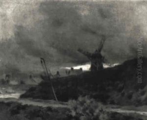 Landscape With Windmill And Houses by Jean-Charles Cazin
