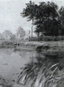 A Punt In A River Landscape by Jean-Charles Cazin