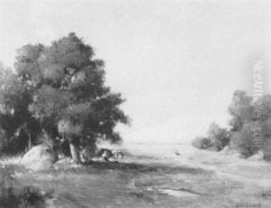 A Landscape With A Figure Resting By Trees by Jean-Charles Cazin