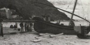 Fisherfolk In A Cove by Marie, Nee Guillet Cazin