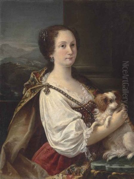 Portrait Of A Lady, Traditionally Identified As Princess Giacinta Orsini, Half-length, In A Richly Bejewelled Red Dress With White Sleeves - view 1