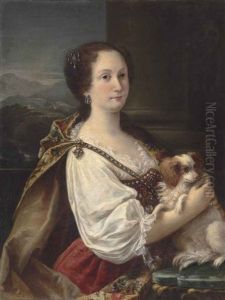 Portrait Of A Lady, Traditionally Identified As Princess Giacinta Orsini, Half-length, In A Richly Bejewelled Red Dress With White Sleeves by Sebastiano Ceccarini