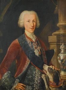 Portrait Of Infante Don Luis Antonio Jaime De Borbon, Wearing The Order Of The Golden Fleece, The Order Of The Saint-esprit, Patting A Dog On The Head by Sebastiano Ceccarini