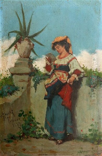 Jonge Brieflezende Italiaanse Vrouw - view 1