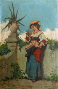 Jonge Brieflezende Italiaanse Vrouw by Adriano Cecchi