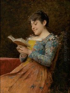 Lesende Junge Frau Amusiert Sich by Adriano Cecchi
