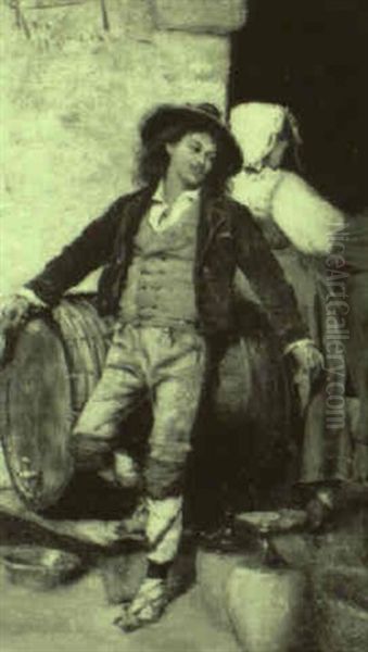 Young Couple Near A Large Cask - view 1