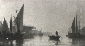 Italian Harbour Scene by Eugenio Cecchini Prichard