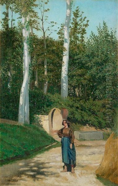 Wooded Landscape With Woman Carrying A Jar - view 1