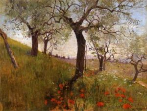 Paesaggio Con Alberi E Papaveri by Eugenio Cecconi