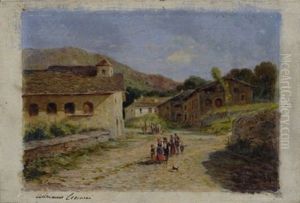Strada Di Campagna Con Figure by Adriano Cecioni