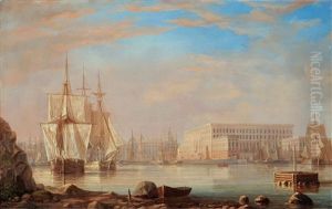 Vy Mot Skeppsbron Och Stockholms Slott by Pehr Wilhelm Cedergren