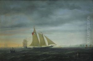 Fartyg I Aftonrodnad by Pehr Wilhelm Cedergren