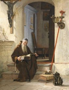 Klosterinterior Med Munk by Thure Nikolaus Cederstrom
