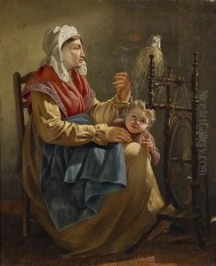Mutter Am Spinnrad Mit Kind by Francois Celestin