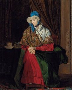 Portrait Of A Lady Seated In An Interior Wearing A Paisley Shawl by Francois Celestin