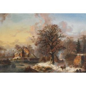 Travellers By A Frozen Village Pond