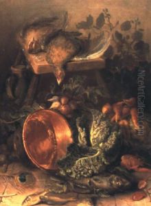 Stilleben Mit Geflugel, Gemuse Und Fischen by Herman Wilhelm Cellarius