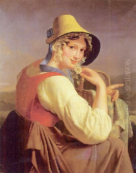 Portrait D'une Jeune Femme Tenant Un Panier - view 1