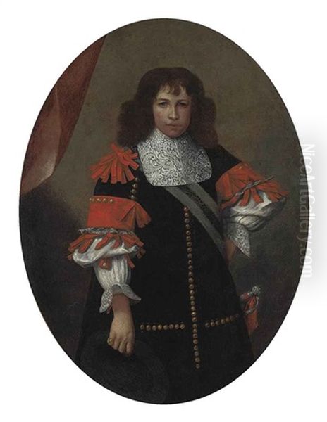 Portrait Of A Gentleman In A Black Coat With Red Ribboning And A Sash - view 1