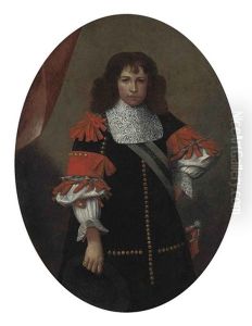 Portrait Of A Gentleman In A Black Coat With Red Ribboning And A Sash