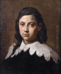 Portrait Of A Young Boy In Black Costume With A White Lace Collar
