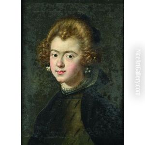 A Portrait Of A Lady In Black With Pearl Necklace And Earrings