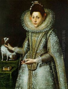 Bildnis Einer Vornehmen Dame In Reichbesticktem Seidenkleid