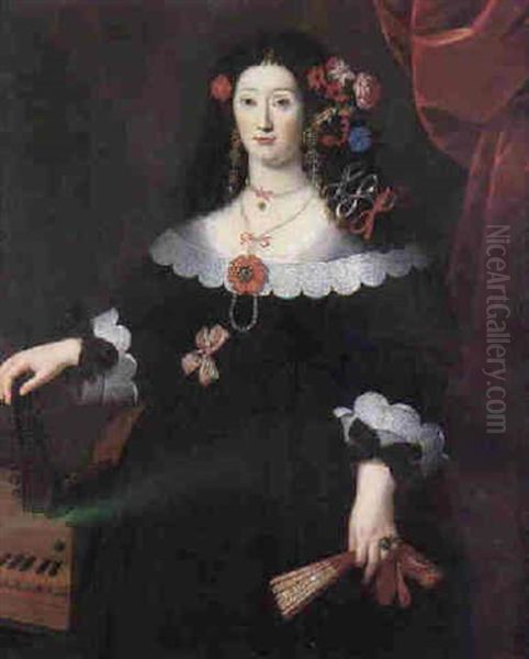 Portrait Of A Lady Beside A Harpsichord And A Lute, Her Hair Decorated With Flowers And Bows - view 1