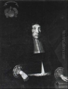 Portrait Of A Cleric Standing Before A Draped Curtain by Carlo Ceresa