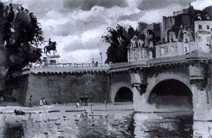 Vue De La Statue D'henri Iv Et Du Pont Neuf by Edmond Ceria