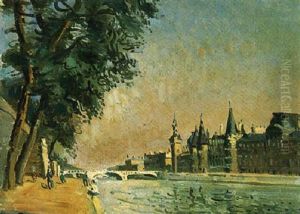 Paris, La Seine Vue Due Quai De La Megisserie by Edmond Ceria