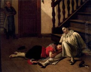 After The Party - Commedia Del'arte Characters Sleeping On A Stairway by Theodore Ceriez