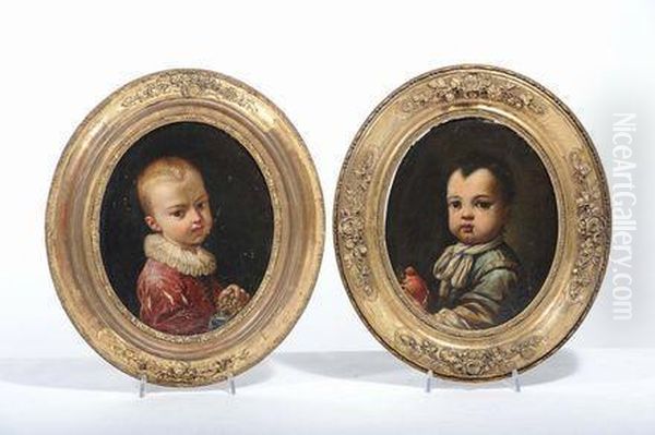 Bambino Con Veste Blu E Mela Bambino Con Veste Rossa E Grappolo D'uva - view 1