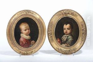 Bambino Con Veste Blu E Mela Bambino Con Veste Rossa E Grappolo D'uva by Antonio Amorosi