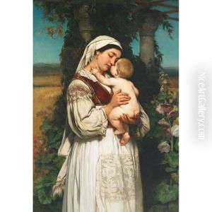Madonna Of The Black Mountain (a Mother Cradling Her Baby In A Garden Arbor With Hollyhocks) by Jaroslav Cermak