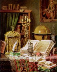 Stilleben Mit Globus Und Alten Buchern by Ernst Cernotzky