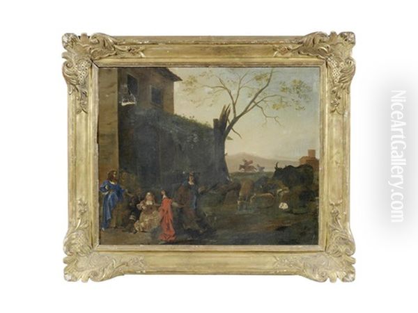 Elegant Figures Merrymaking Before A Tavern - view 1