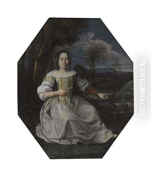 A Portrait Of A Man; Also A Companion Painting Of A Woman (a Pair) - view 1