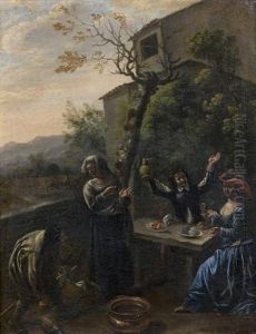 Joyeuse Compagnie Attablee Devant Une Auberge by Michelangelo Cerquozzi