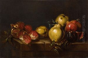 Granatapfel, Quitten Und Feigen Auf Einer Steinplatte by Michelangelo Cerquozzi