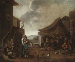 Peasants In A Village Square by Michelangelo Cerquozzi