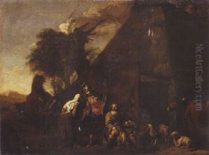 Herminie Chez Les Bergers by Michelangelo Cerquozzi