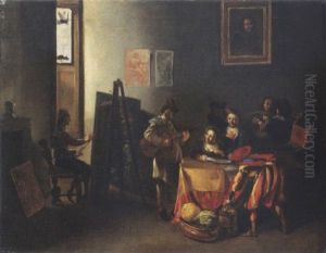 Une Allegorie Des Cinq Sens: Un Peintre Dans Son Atelier Executant Une Scene De Genre
