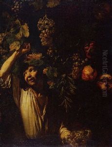 A Youth Beneath A Vine With Grapes And A Pomegranate Tree
