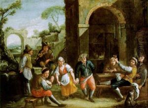Tanzende Bauern Vor Einer Trattoria Tanzende Bauern Vor Einer Trattoria
