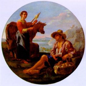 Hirtin Und Hirt In Einer Landschaft by Michelangelo Cerquozzi
