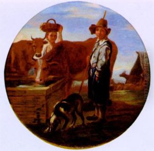 Hirtin Und Hirt In Einer Landschaft by Michelangelo Cerquozzi